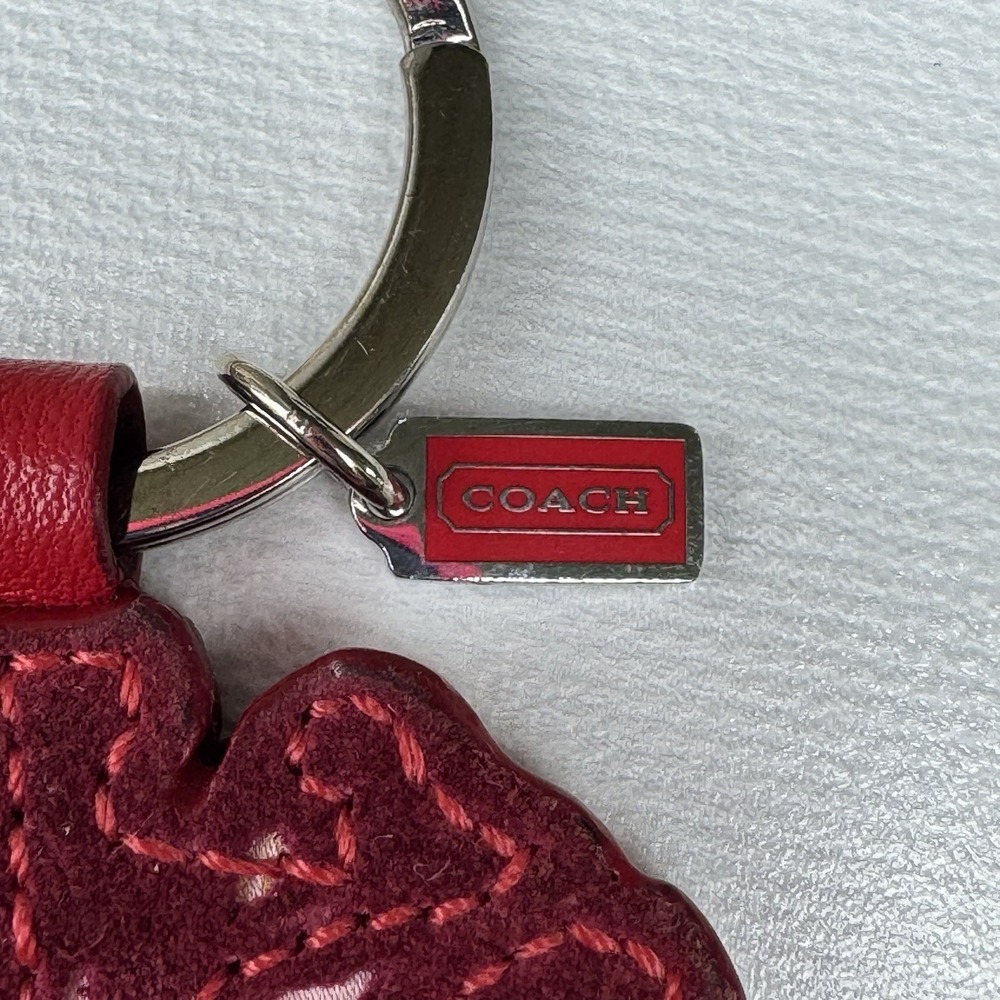 Coach Red Poppy Flower Signature Bag Charm Leather Keychain Fob VTG Y2K - Picture 11 of 16